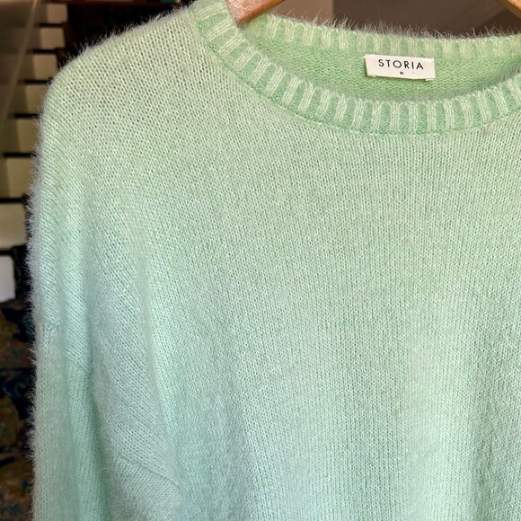 Storia Seafoam Mint Green Mohair Type Crew Neck Boxy Fit Sweater Womens Size Med - Picture 4 of 9